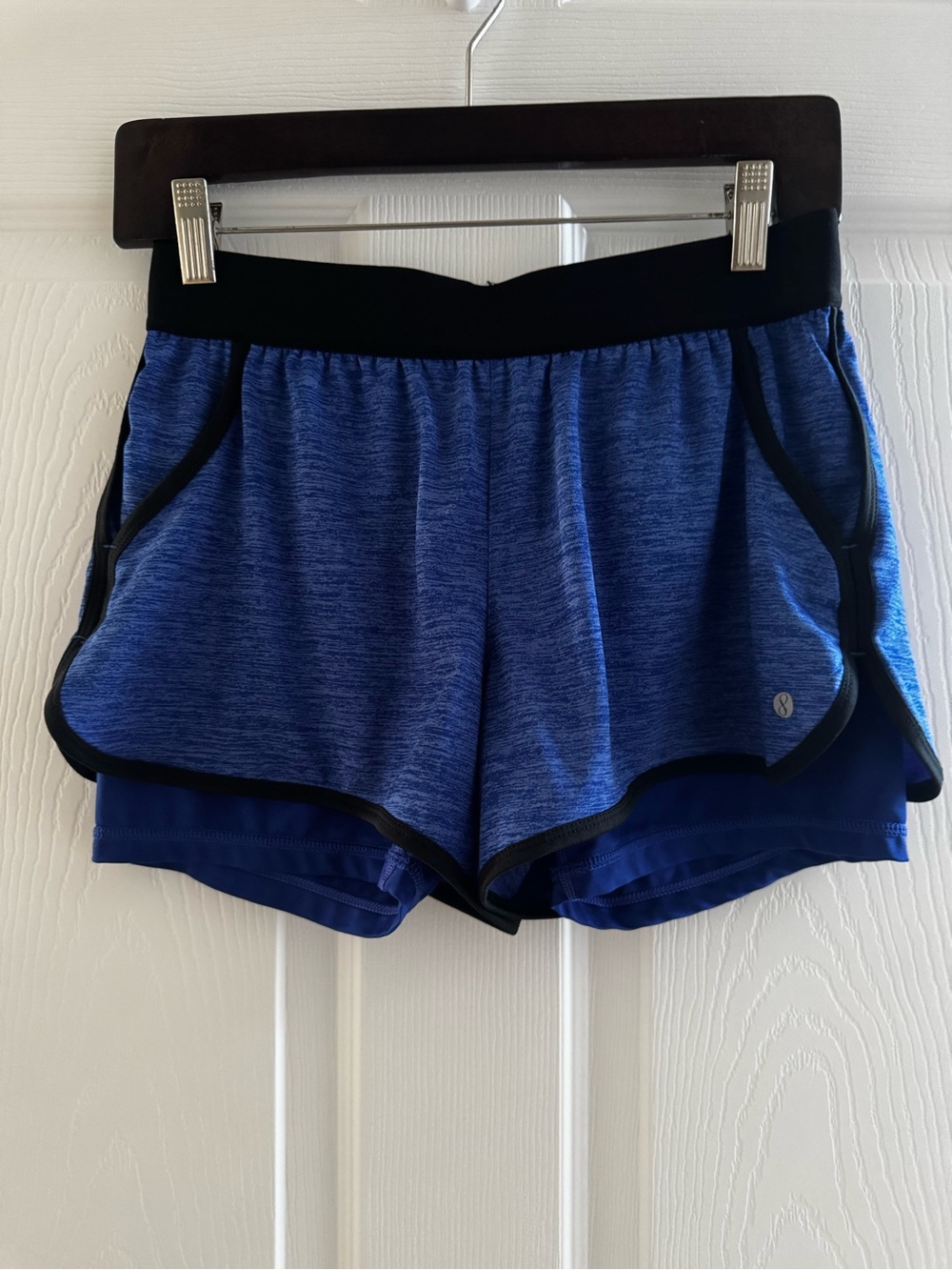 Layer 8 Blue Athletic Double-Layer Running Shorts with Black Trim
